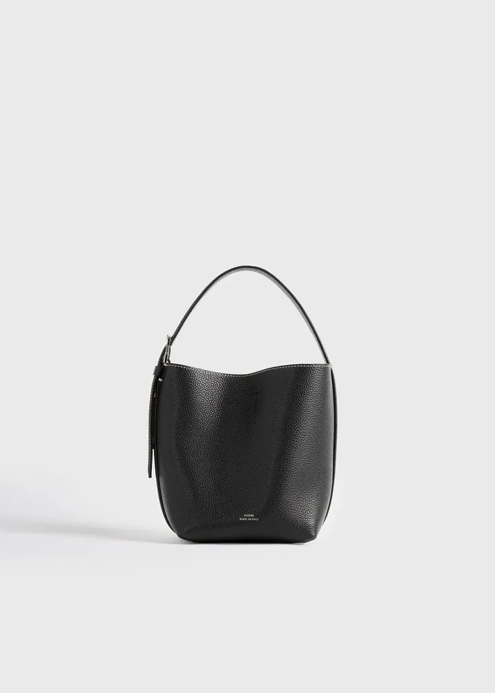 TOTEME Small Belted Grained-Leather Tote, Black