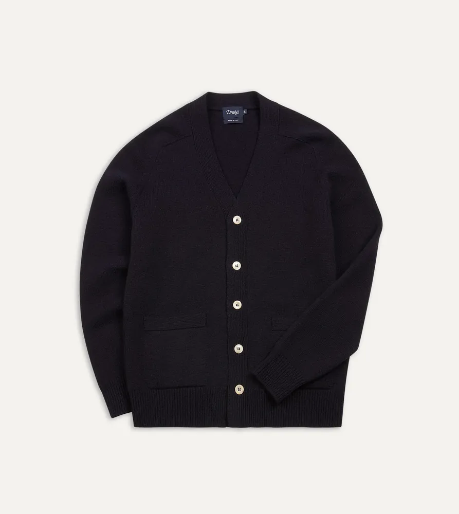 Drake's Navy Lambswool 6 Button Cardigan